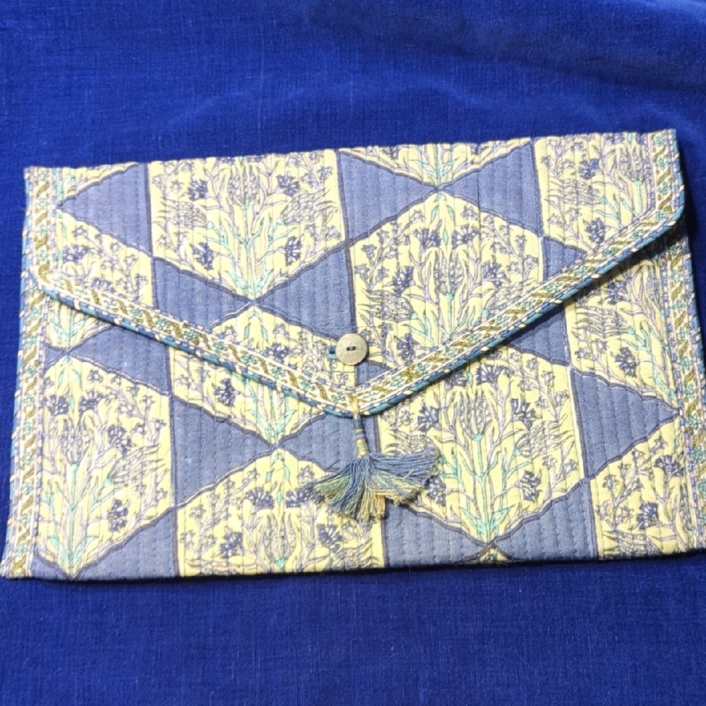 Quilted Floral Clutch with Tassel